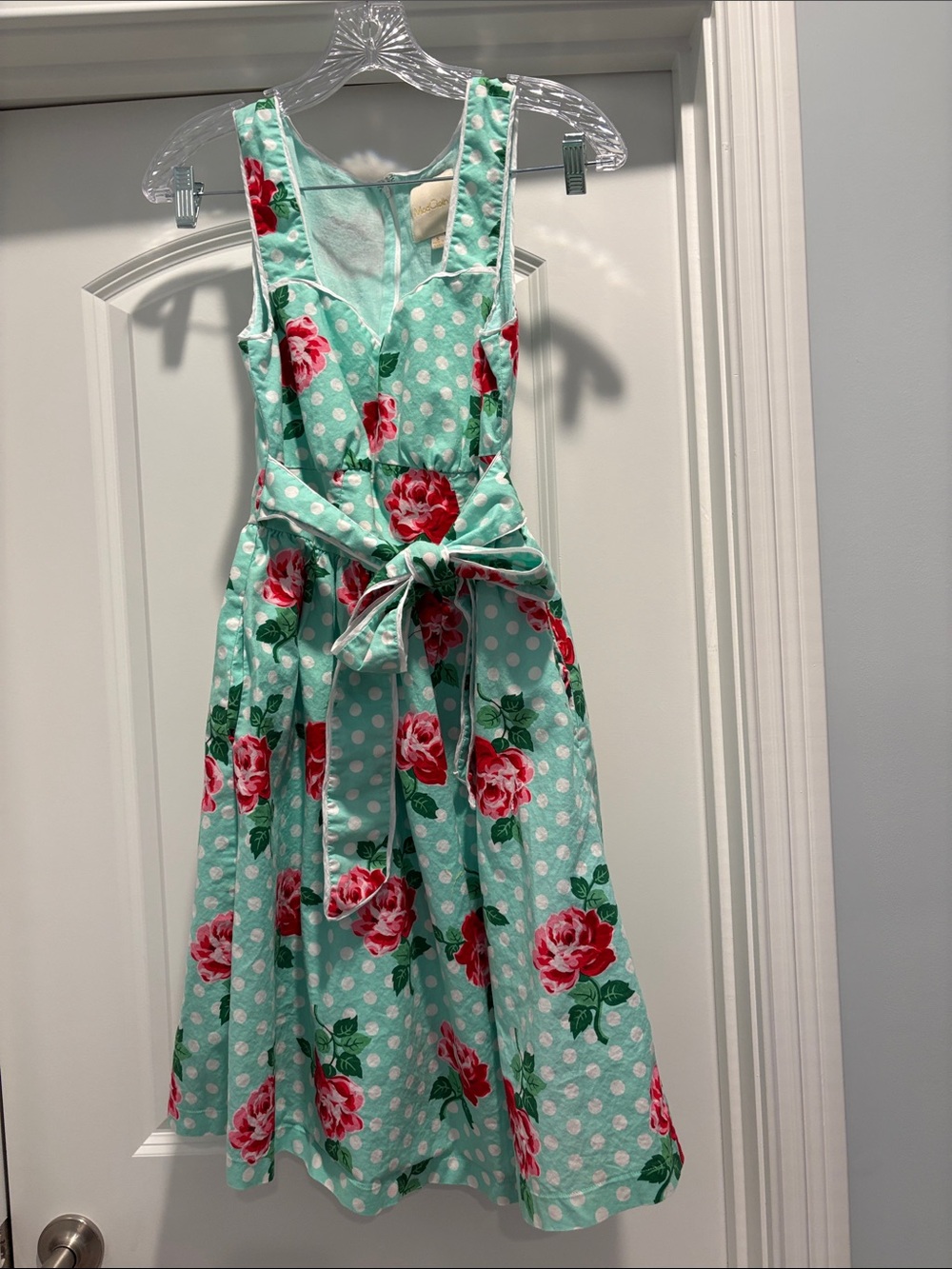 Floral Tie-Waist Dress in Mint and Pink